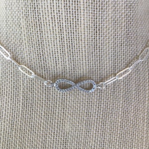 INFINITY PAPERCLIP NECKLACE, Cubic Zirconia Infinity, Paperclip Chain, Paperclip Choker