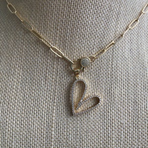 GOLDFILLED PAPERCLIP CHAIN, Dainty Paperclip Chain, Cubic Zirconia Heart, Paperclip Chain Necklace, Cubic Zirconia Clasp