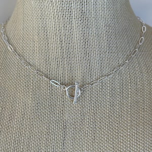 Sterling Silver Paperclip Chain Choker, Toggle Clasp Necklace