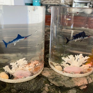 Acrylic Aquatic Clear Underwater Fish Scene Half Circle shape Bookends