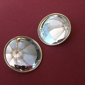 Large Round Monet Silver and gold Tone Earrings image 1