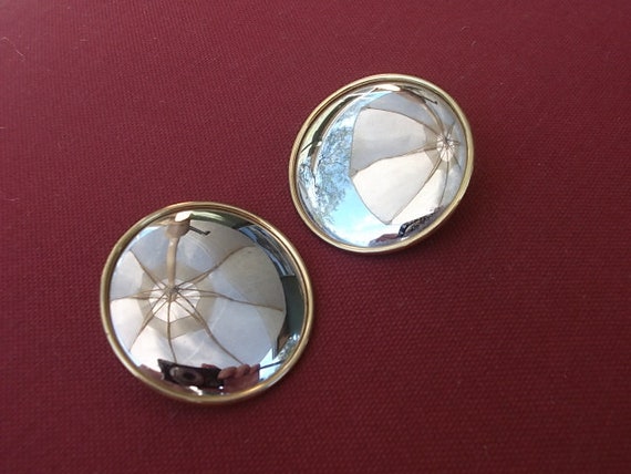 Large Round Monet Silver and gold Tone Earrings - image 1