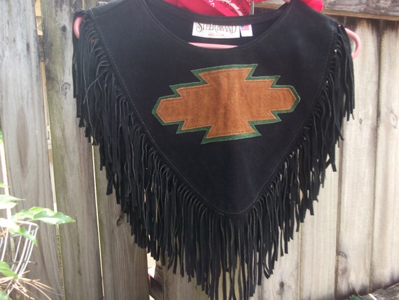 Fringe Black Suede Collar with Southwestern Design - image 1