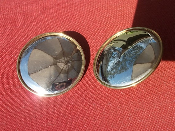 Large Round Monet Silver and gold Tone Earrings - image 2