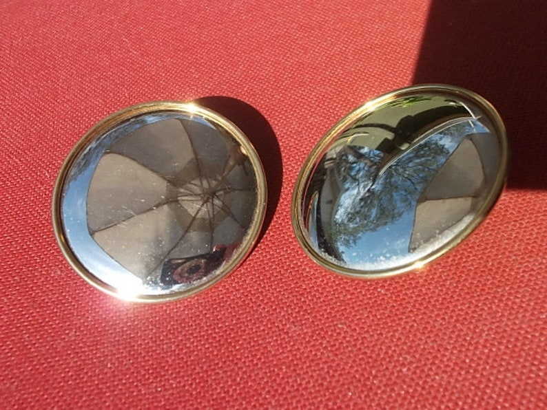 Large Round Monet Silver and gold Tone Earrings image 2