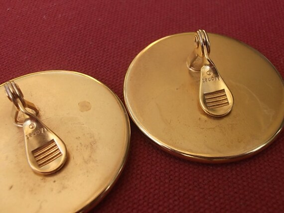 Large Round Monet Silver and gold Tone Earrings - image 4