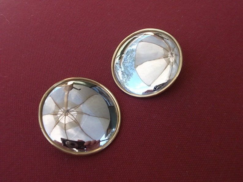 Large Round Monet Silver and gold Tone Earrings image 5