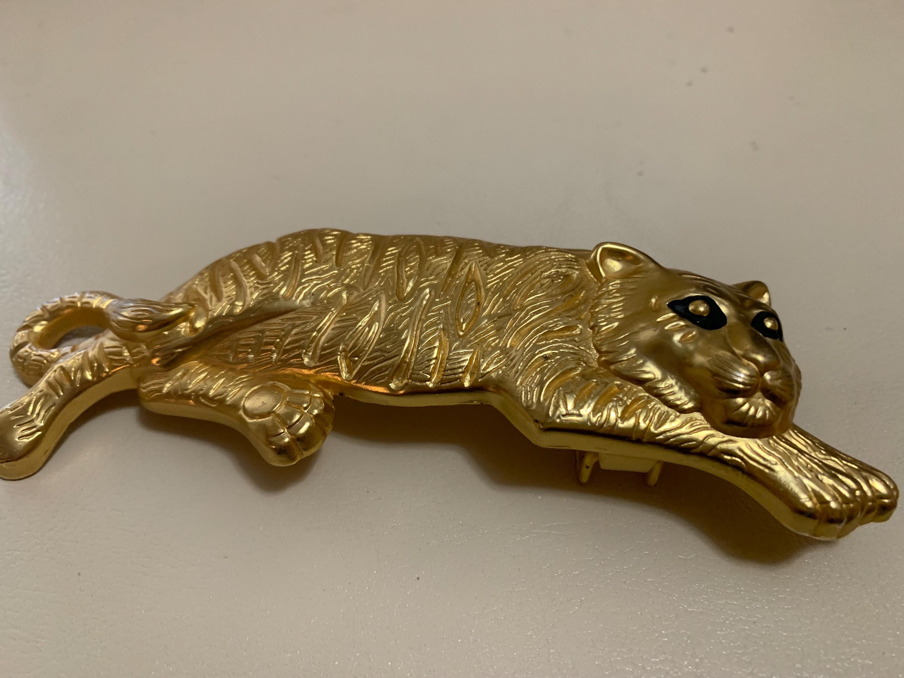 Vintage Tiger Belt Buckle Gold Tone Black Enamel Striped Big Cat Safari CHUNKY Designer Tiger Belt - Etsy main image 2