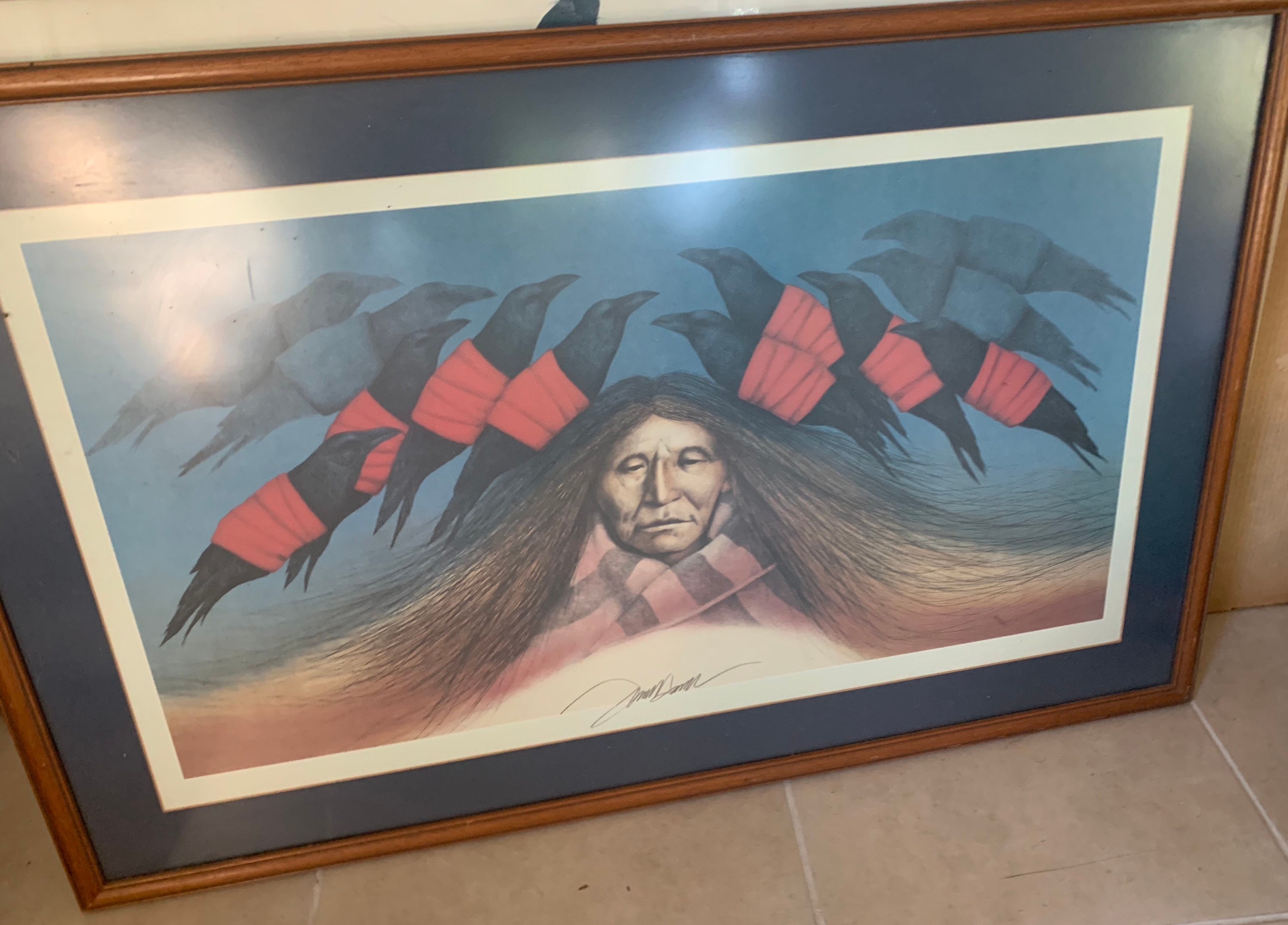American Indian Chief With Crows Art Print Framed and Signed - Etsy
