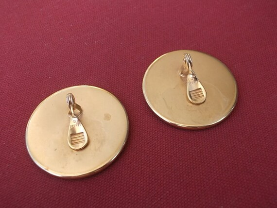 Large Round Monet Silver and gold Tone Earrings - image 3