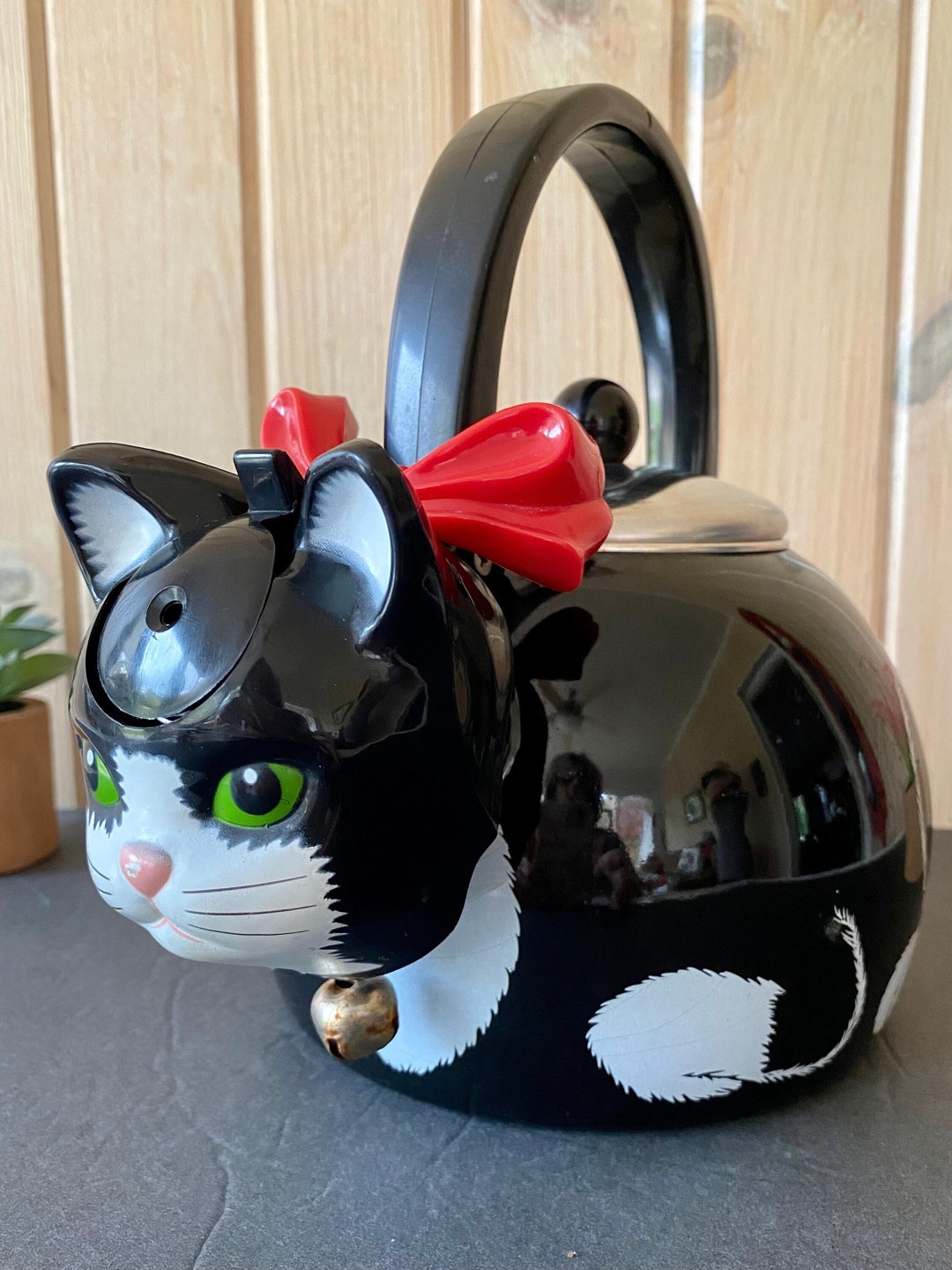 Cat Teapot Vintage via Ancona 1995 Metal Kitty Cat Whistling Etsy