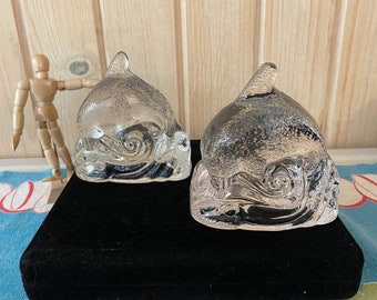 Vintage PartyLite Dolphin Clear Glass Tealight Candle Holder: Nautical Decor