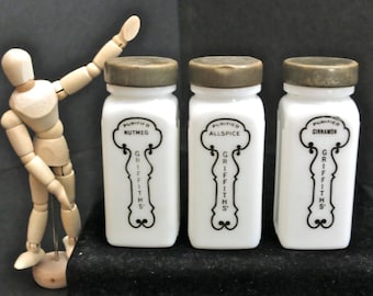 Vintage 1940s to 1950s Milk Glass Spice Jars by Griffith - Etsy Canada
