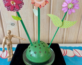 Vintage Wheaton Green Flower Frog: Numbered Glass Paperweight