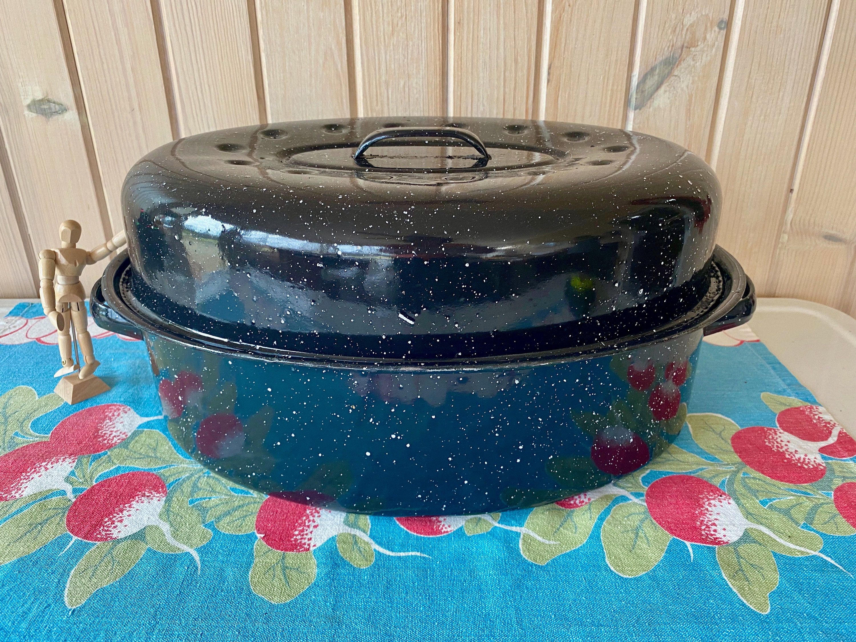 Large Roasting Pan Speckled Black Graniteware Roasting Pan Vintage