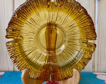 Vintage Blenko Starburst Ashtray: Mid Century Amber Glass Trinket Dish