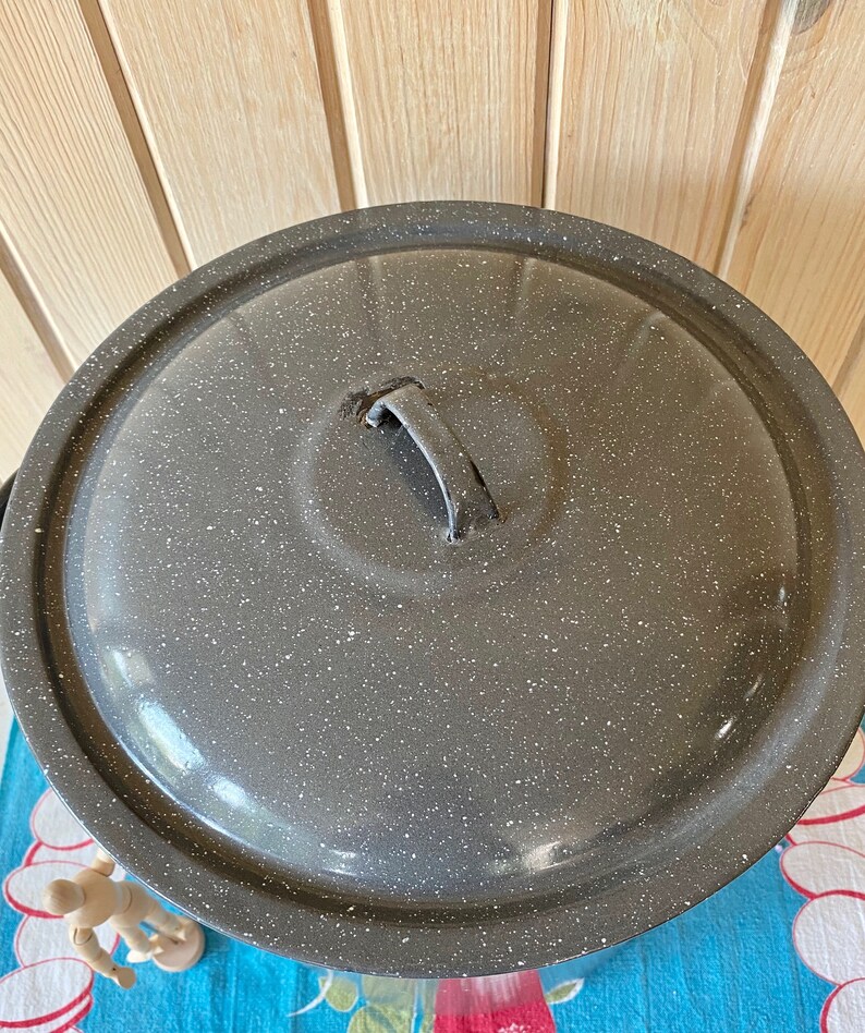 Vintage Gray Speckled Graniteware Stock PotGray Enamelware Etsy