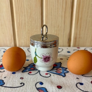 ENGLAND ROYAL WORCESTER Egg Coddler, Vintage England Porcelain Egg Coddler, Astley, Floral Sprays, Porcelain Glass Jar with Chrome Lid