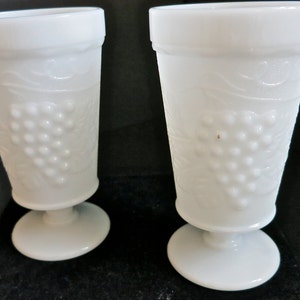 Vintage Milk Glass Pedestal Tumblers - Grape Vine Design - Set of 2