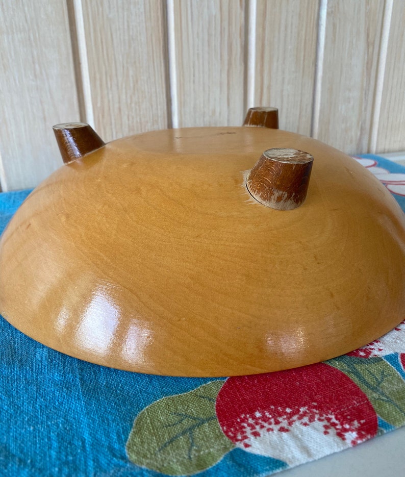 1940s Munising Footed Wood Bowl Footed Wood Fruit Bowl Farmhouse Kitchen Large 11 Maple Salad Bowl Rustic Wooden Bowl Dough Bowl