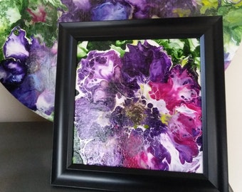 8x8 Abstract flower painting with black frame