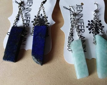 Agate and lapis stone dangle earrings