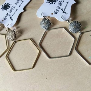 Hexagon brass dangle earrings