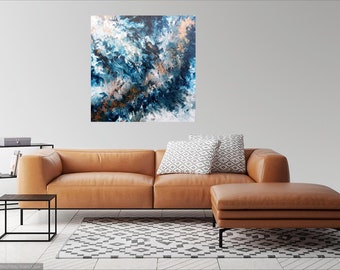 36x36 Large blue and copper abstract original painting