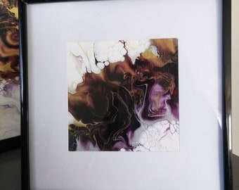 5x5 pruple gold and silver abstract painting with black frame