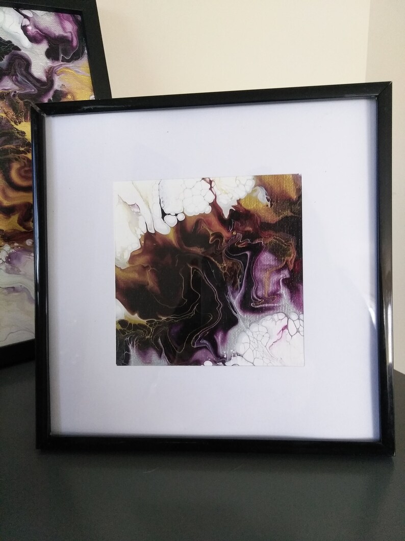 5x5 Pruple Gold And Silver Abstract Painting With Black Frame Image 0
