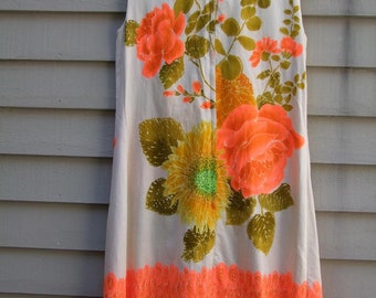 Fabuloso vintage Neon Roses mini vestido S