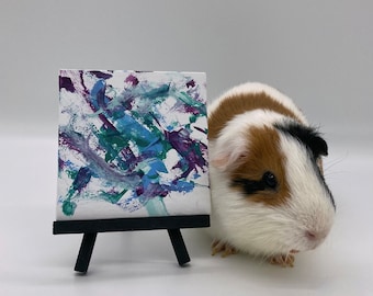 4 x 4 Miniature Painting by a Guinea Pig Various Colors, Animal Art