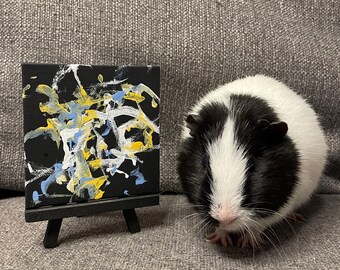 Winter Colors Painting by Guinea Pig in Light Blue, Yellow, and White, Snow Painting, Guinea Pig Painting, Art by Animals