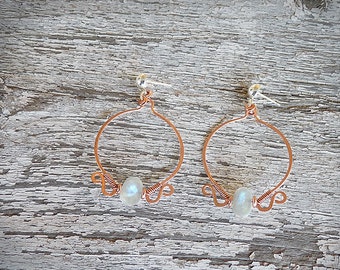 Rainbow Moonstone on Copper wrapped Earrings BO-1307-A