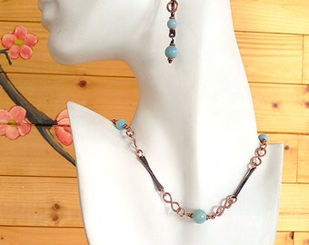 Copper and Amazonite Set, Necklace and Earrings   SET-1410-A