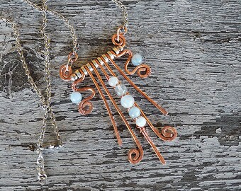 Aquamarine Copper and silver steel gorgeous necklace   COcu-1305-I