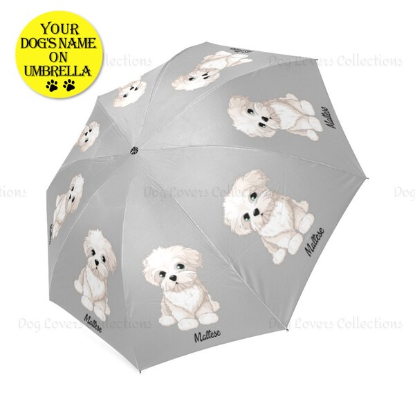 Personalized MALTESE Umbrella, Custom Dog Name Anti-UV Folded Umbrella, Maltese Dog Puppy Lover Gifts Stuff Loss Memorial