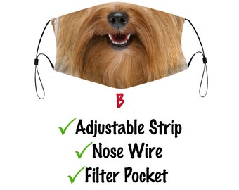Yorkshire Terrier Face Mask With Filter Pocket And Nose Wire, Washable & Reusable Face Cover For Adult Kids