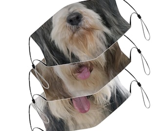 Bearded Collie Face Mask With Filter Pocket And Nose Wire For Kids Adults