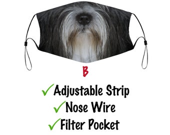 Tibetan Terrier Face Mask With Filter Pocket And Nose Wire, Washable & Reusable Face Cover For Adult Kids