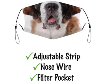 St Bernard Face Mask With Filter Pocket And Nose Wire, Washable & Reusable Face Cover For Adult Kids