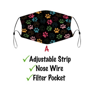 Colorful Dog Cat Paw Prints Face Mask: Washable Cloth Mouth Cover with Filter Pocket