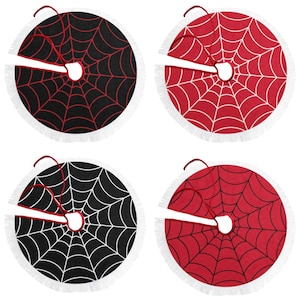 Spider Web Tree Skirt, Halloween Decoration, Round White Fringed Mat, Size 30&quot; 36&quot; 48&quot; 60&quot; Inch