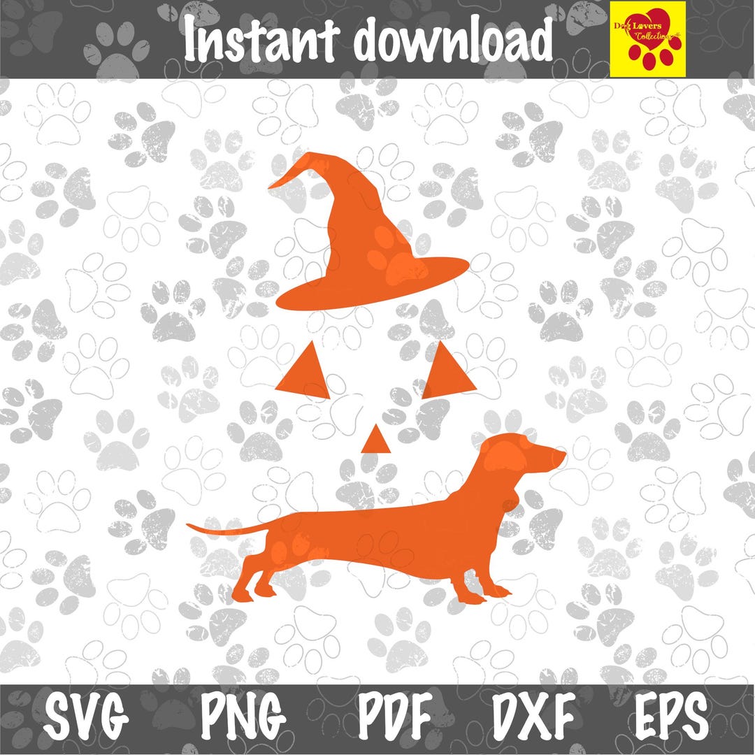 Dachshund Halloween PNG SVG, Witch Hat Dog Pumpkin Face, Halloween ...