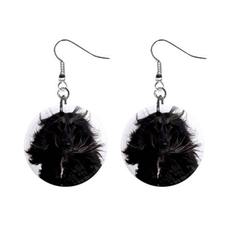 Custom Dog Face Photo Picture Dangle Button Earrings for Girls Women Afghan Lover Gifts Stuff Memorial Black AFGHAN HOUND EARRINGS