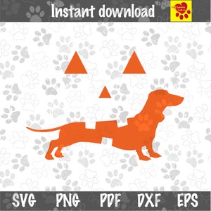 Dachshund Halloween SVG,  Dog Pumpkin Face svg, Halloween Smiling Carved Pumpkin, Digital Download SVG & PNG
