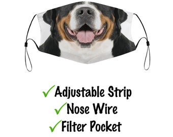 Greater Swiss Mountain Dog Face Mask With Filter Pocket And Nose Wire, Washable & Reusable Face Cover For Adult Kids