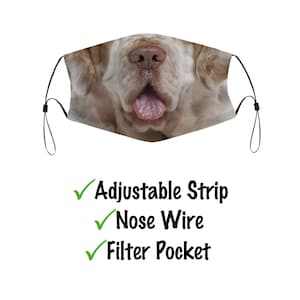 Smile Clumber Spaniel Face Mask: Washable Cloth Mouth Cover with Filter Pocket