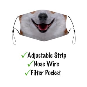 Pembroke Welsh Corgi Dog Face Mask With Filter Pocket And Nose Wire, Washable & Reusable Face Cover For Adult