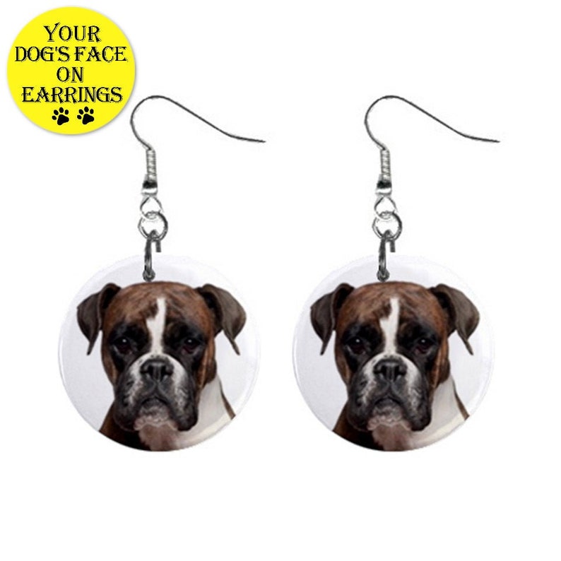 Custom Dog Face Photo Picture Dangle Button Earrings for Girls Women Boxer Dog Lover Gifts Stuff Memorial BOXER Dog EARRINGS